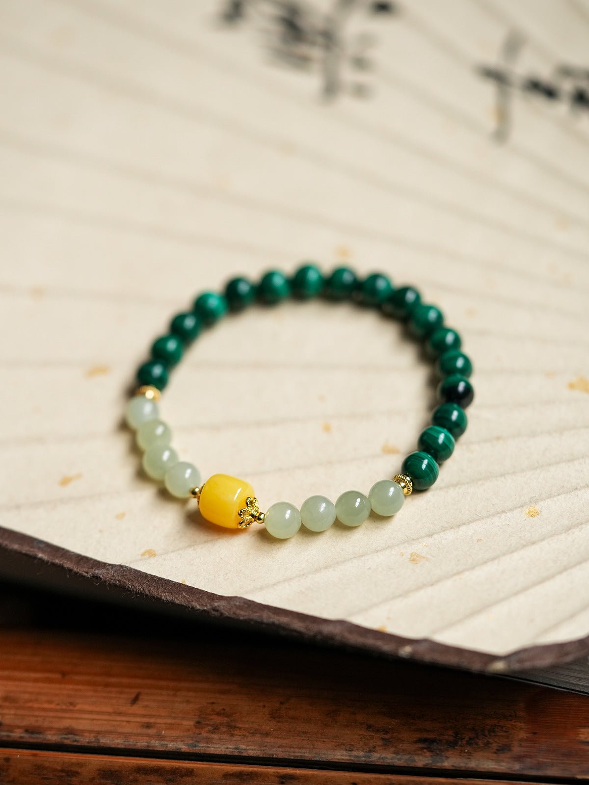 Serene Harmony Malachite, Jade & Aquamarine Crystal Bracelet Set - Lunaire Jewelry