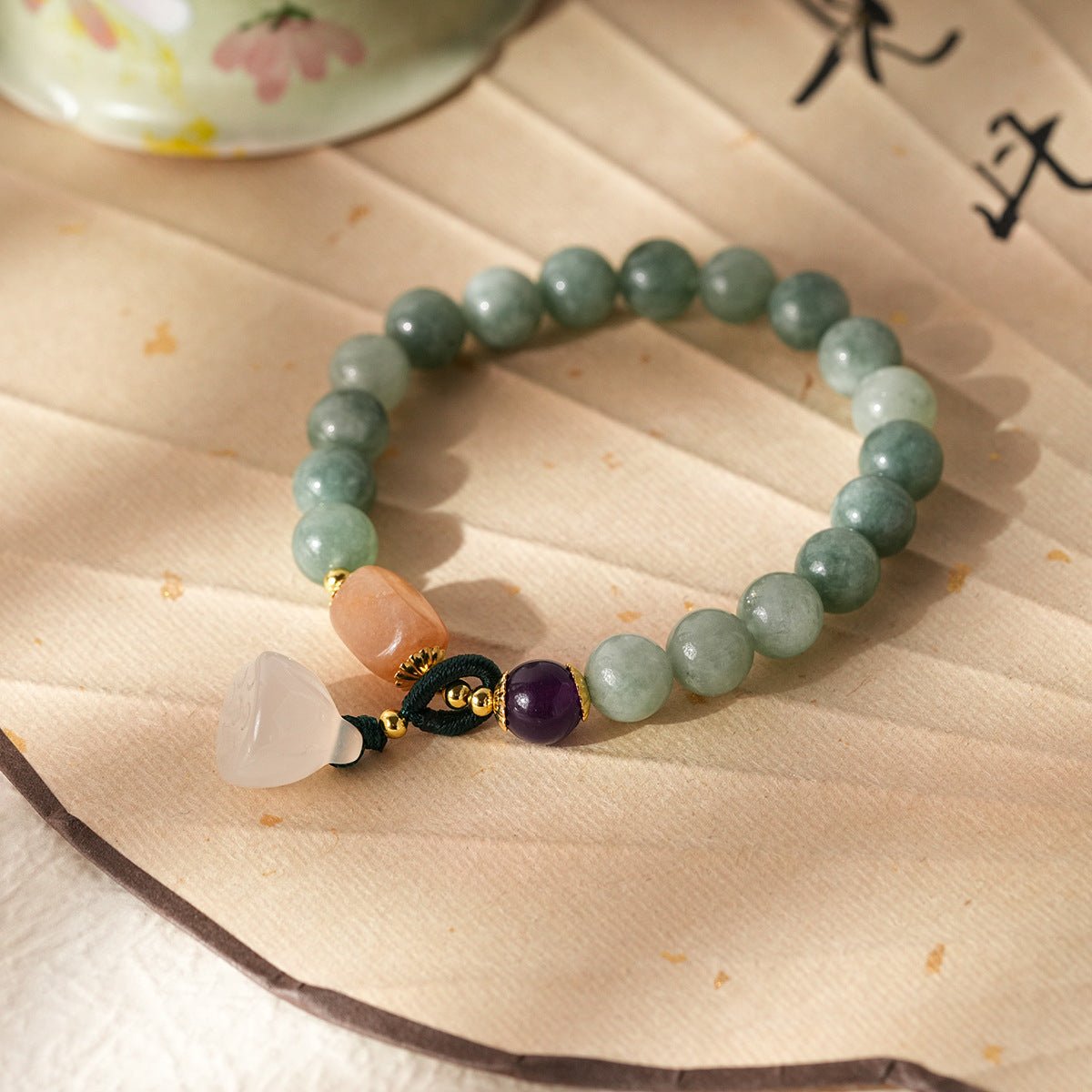 Serene Lotus Chalcedony & Amethyst Bracelet Set - Lunaire Jewelry