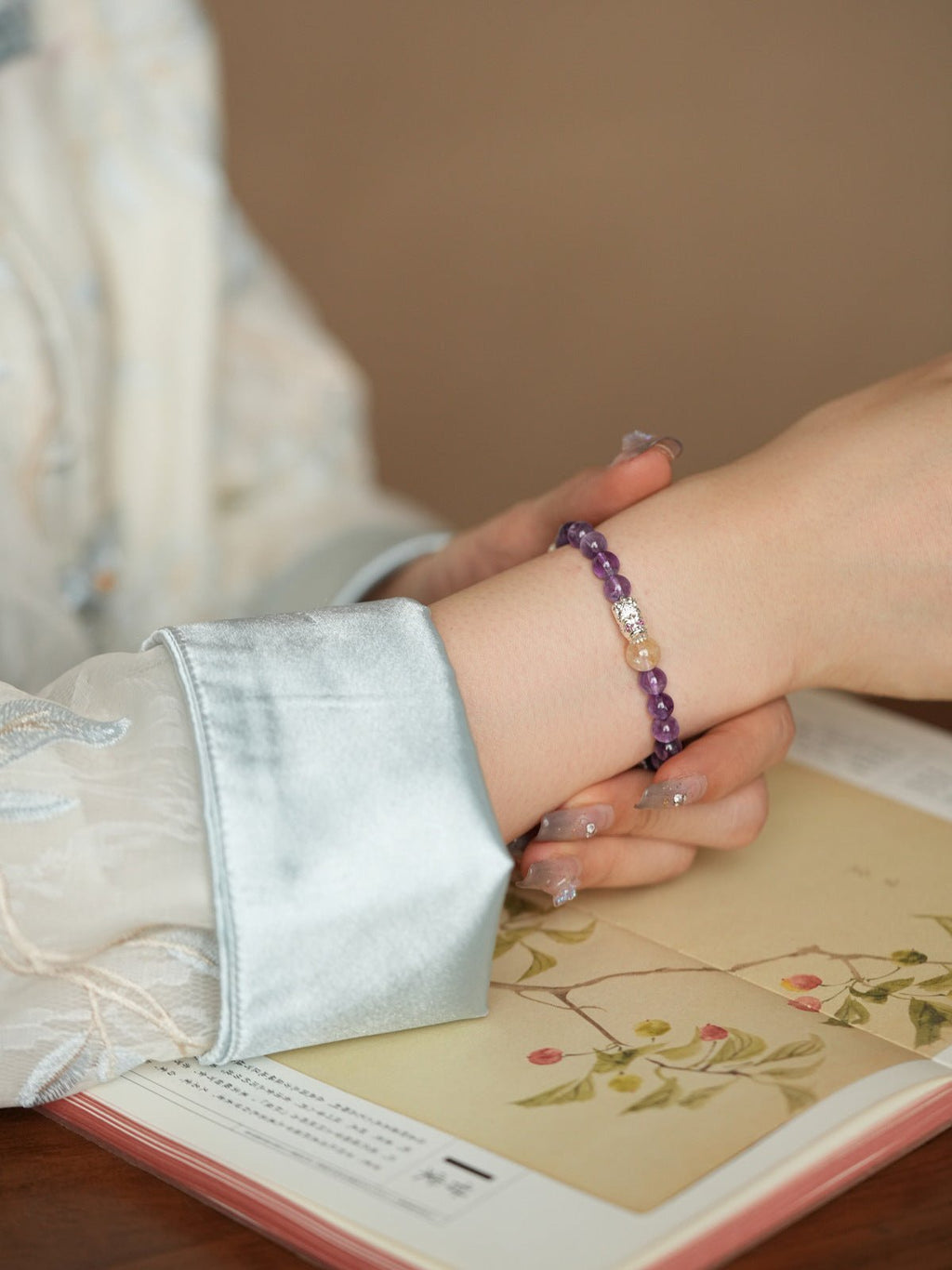 Serene Lotus Chalcedony & Amethyst Bracelet Set - Lunaire Jewelry