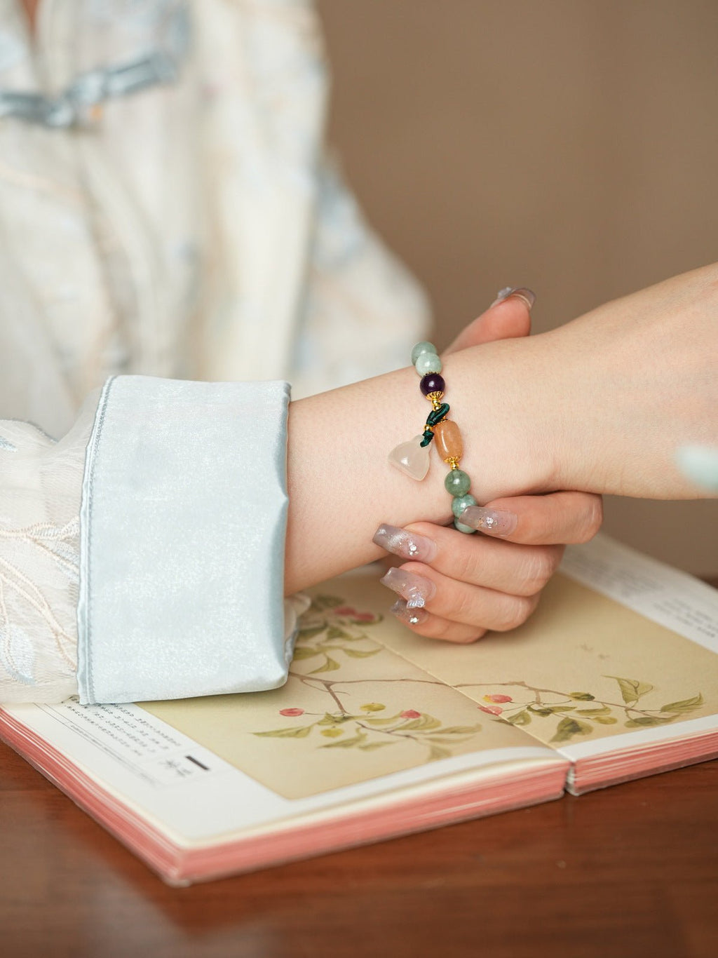 Serene Lotus Chalcedony & Amethyst Bracelet Set - Lunaire Jewelry