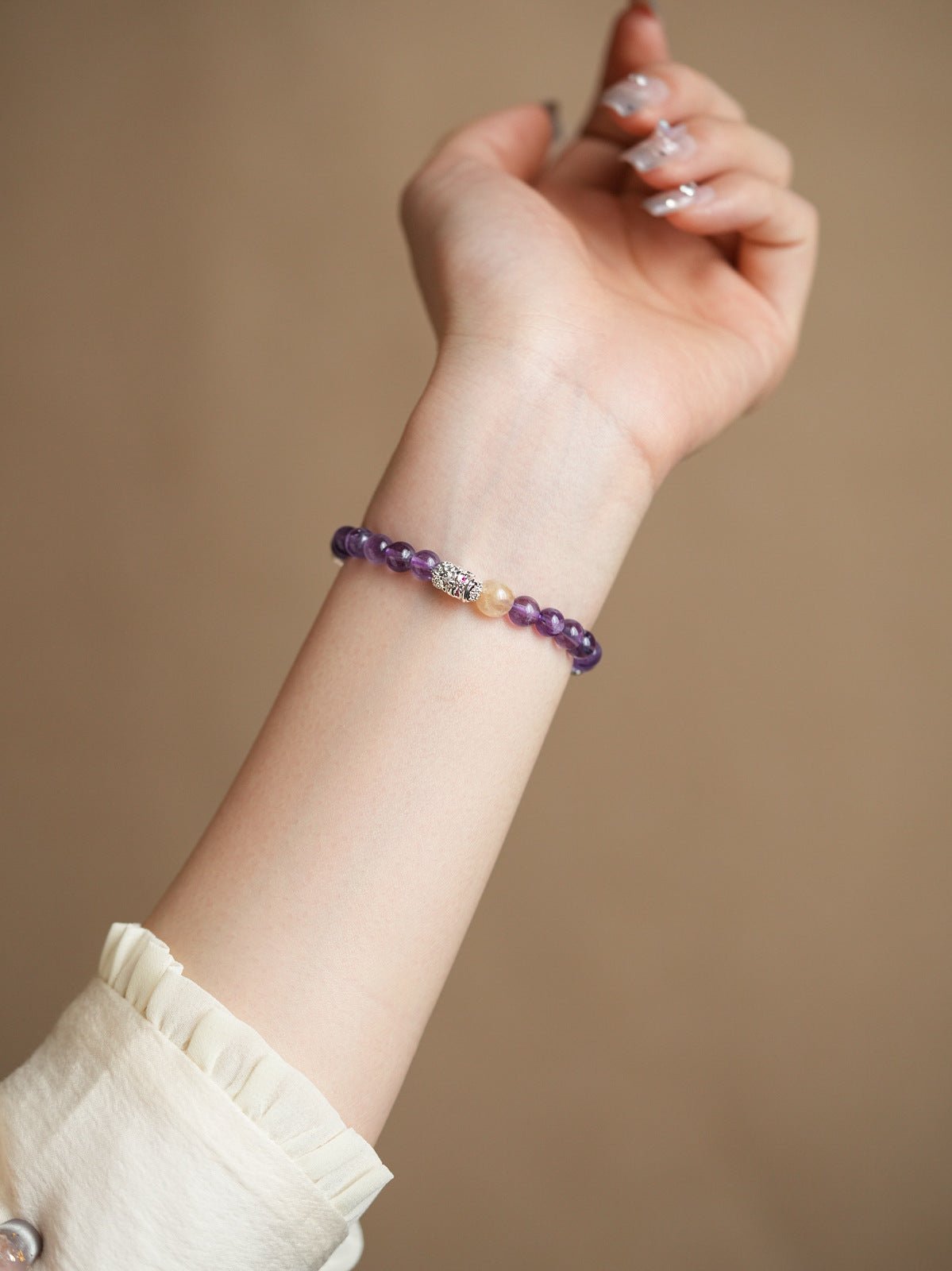 Serene Lotus Chalcedony & Amethyst Bracelet Set - Lunaire Jewelry