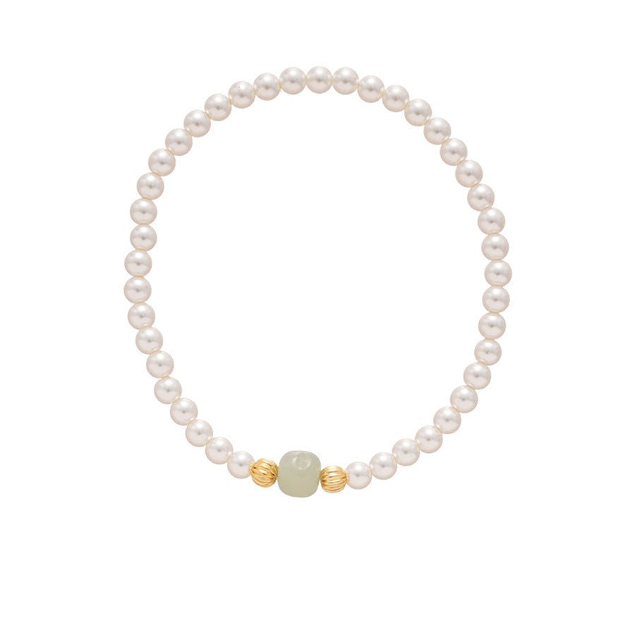 Serene Pearl & Cinnabar Bracelet Set with Jade Charm - Lunaire Jewelry