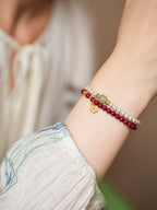 Serene Pearl & Cinnabar Bracelet Set with Jade Charm - Lunaire Jewelry