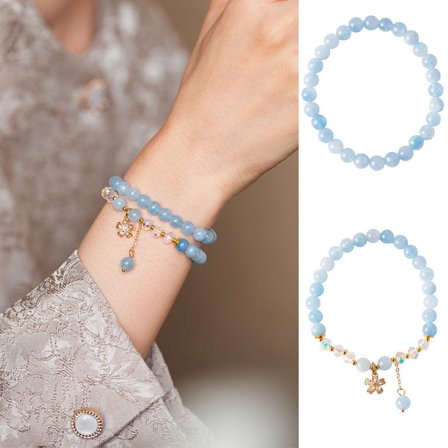 Serene Tide Aquamarine & Clear Crystal Bracelet Set - Lunaire Jewelry