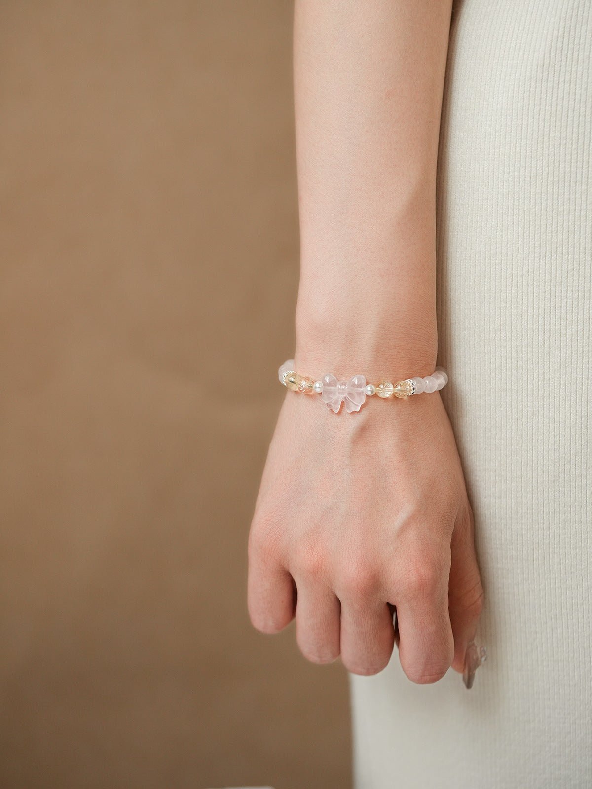 Sweet Bow White Agate & Rose Quartz Bracelet Set - Lunaire Jewelry
