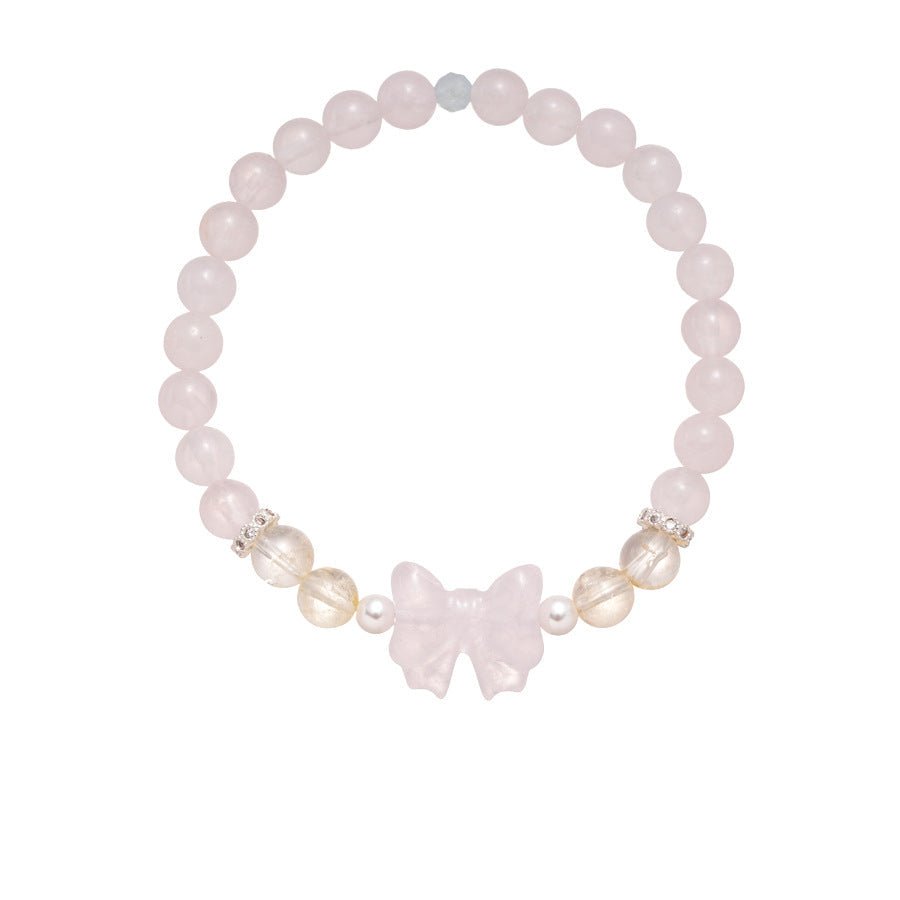 Sweet Bow White Agate & Rose Quartz Bracelet Set - Lunaire Jewelry