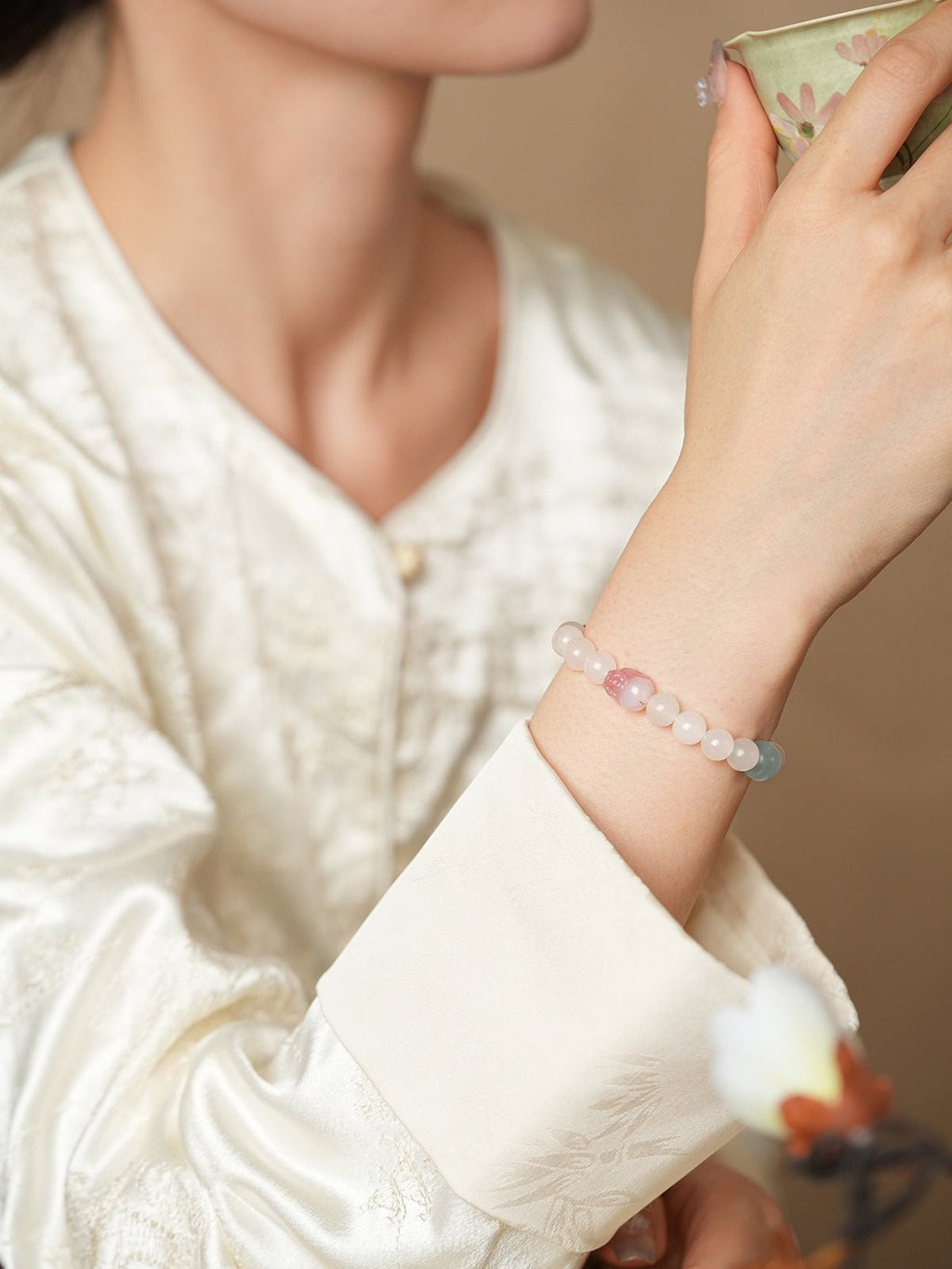 Sweet Bow White Agate & Rose Quartz Bracelet Set - Lunaire Jewelry