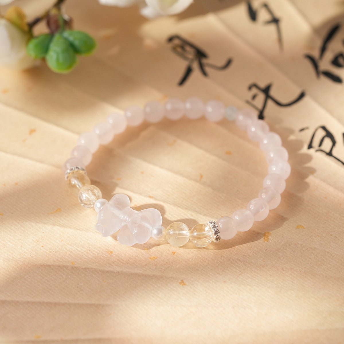 Sweet Bow White Agate & Rose Quartz Bracelet Set - Lunaire Jewelry