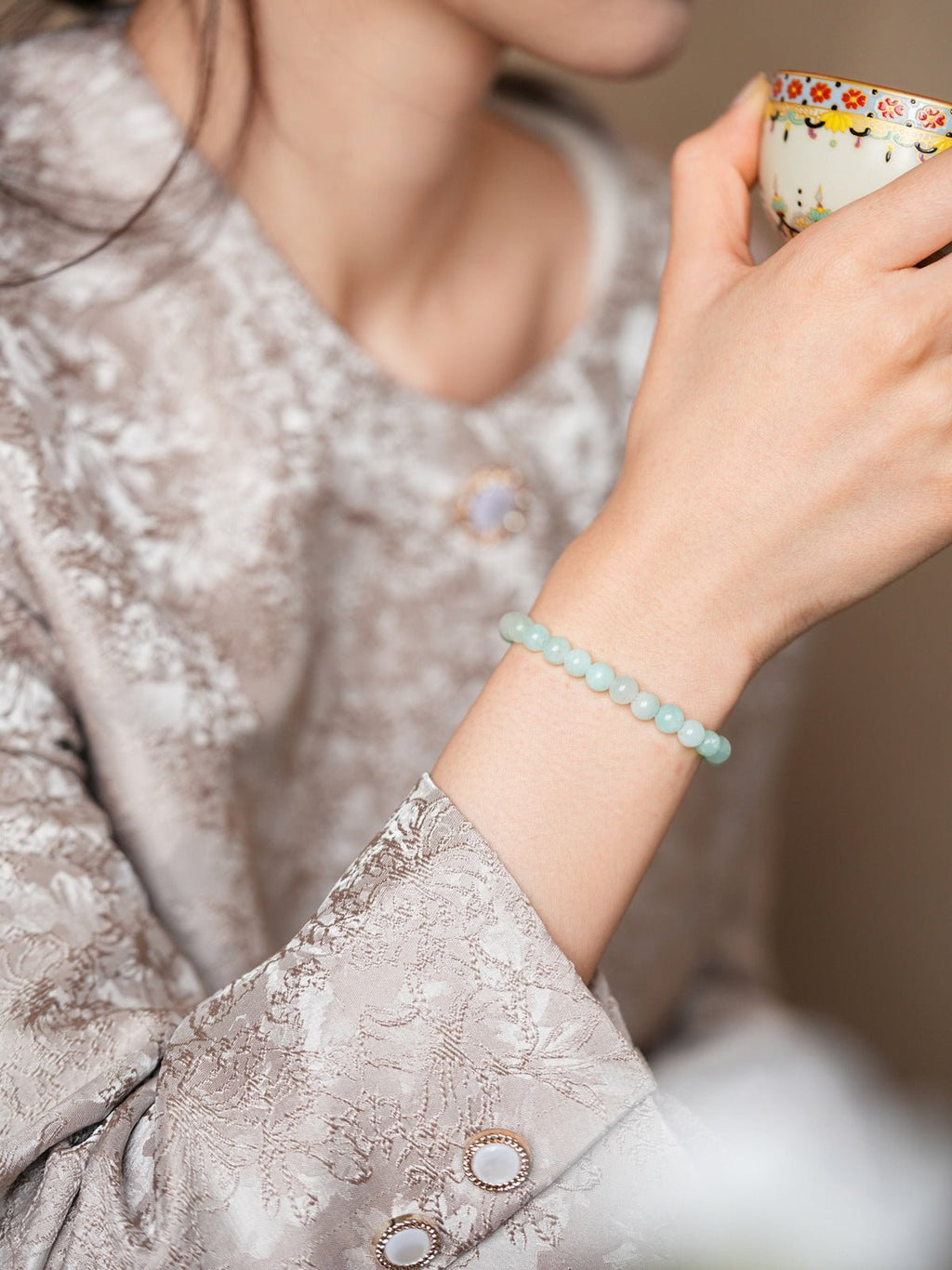 Sweet Strawberry Quartz & Green Jade Bracelet Set - Lunaire Jewelry