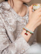 Sweet Strawberry Quartz & Green Jade Bracelet Set - Lunaire Jewelry