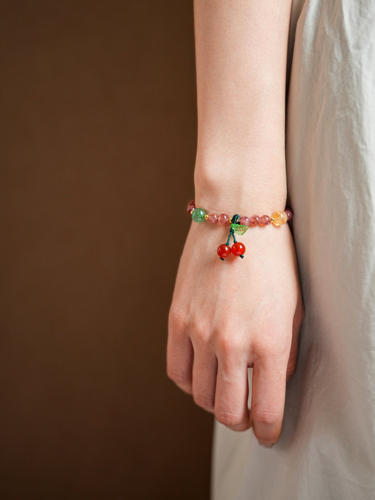 Sweet Strawberry Quartz & Green Jade Bracelet Set - Lunaire Jewelry